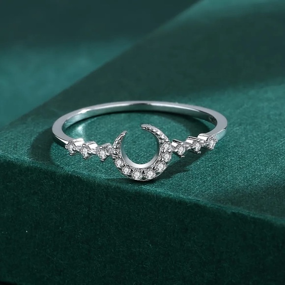 925 Crescent Moon CZ Ring - Picture 2 of 5